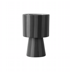 Ceramic flower vase with black and dark grey stripes.